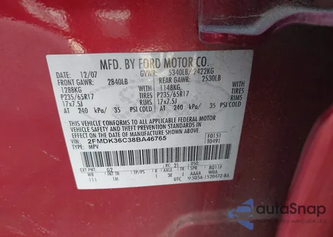 2008 Ford Edge Se из США, поврежденный, VIN 2FMDK36C38BA46765